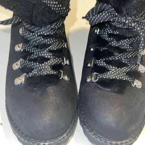J Crew Black Leather and Nubuck Sherling Winter Ankle Boots‎ Size 7 - Picture 12 of 13